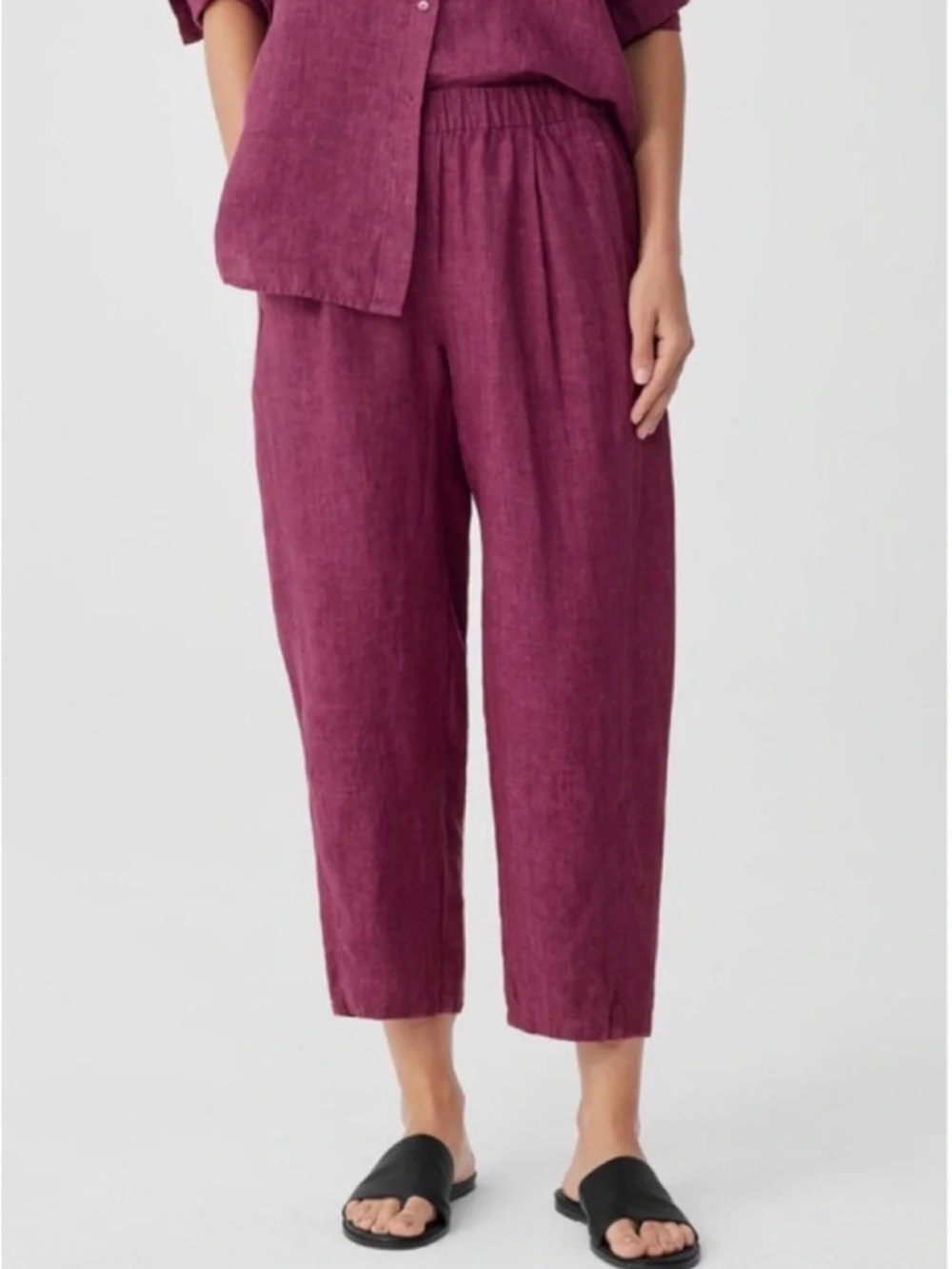 Eileen Fisher 100% Organic Linen Cropped Relaxed Pants Berry Size Small Petite